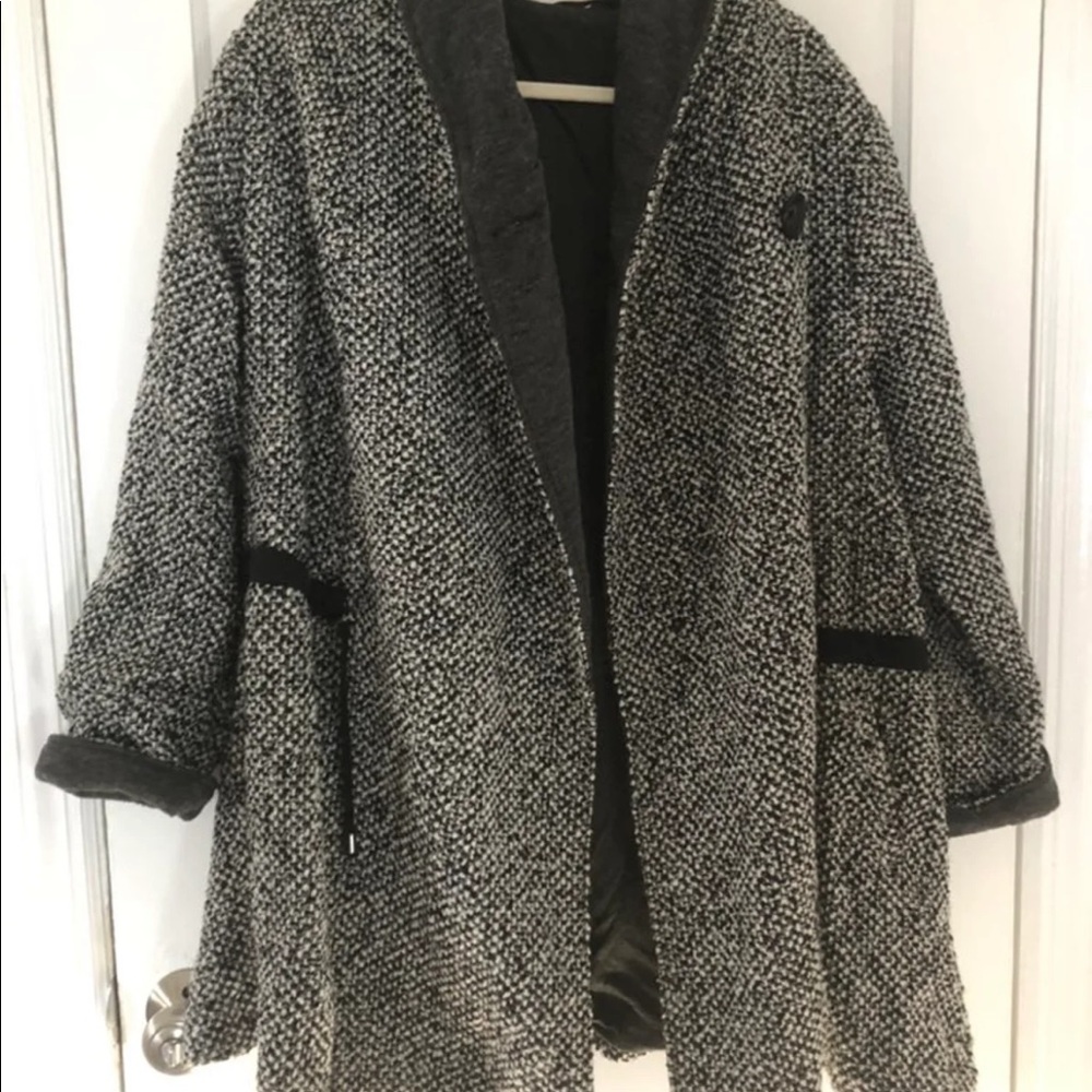 Free People Black and Gray Pea Coat - Picture 2 of 5